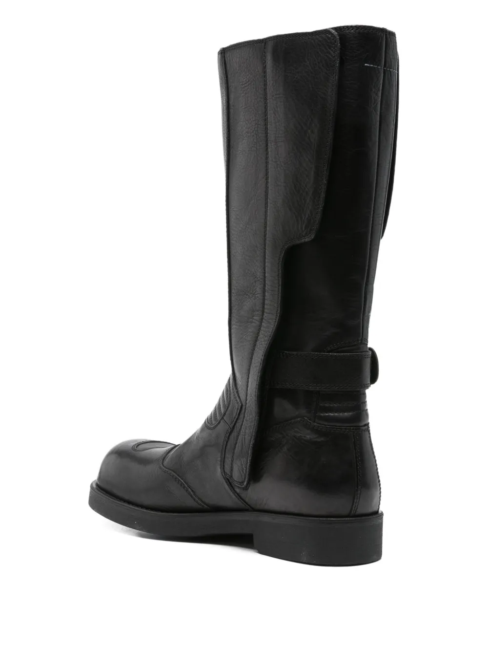 Mm6 Maison Margiela High Shaft Round Toe Stitched Boots In Black