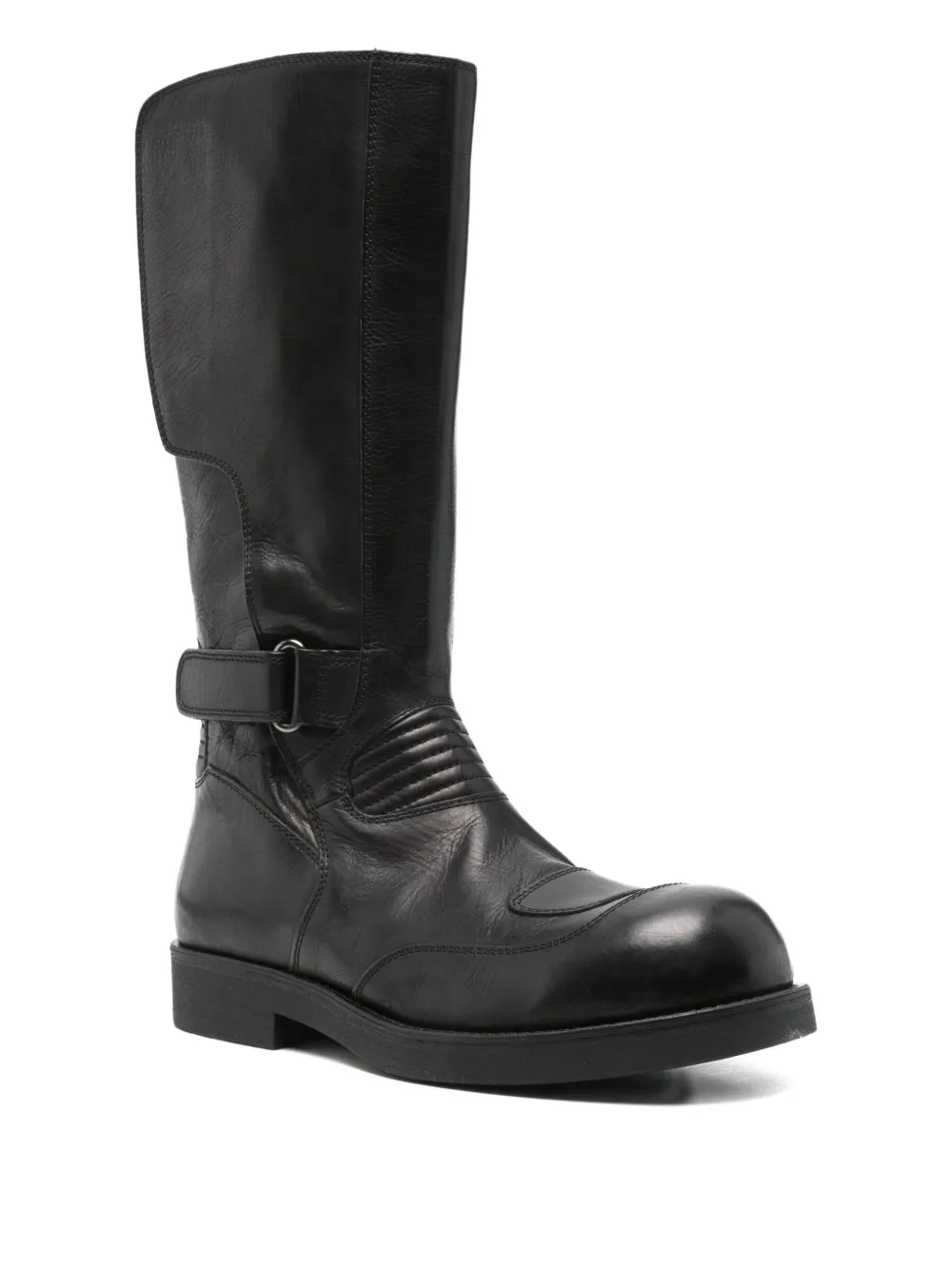 Mm6 Maison Margiela High Shaft Round Toe Stitched Boots In Black