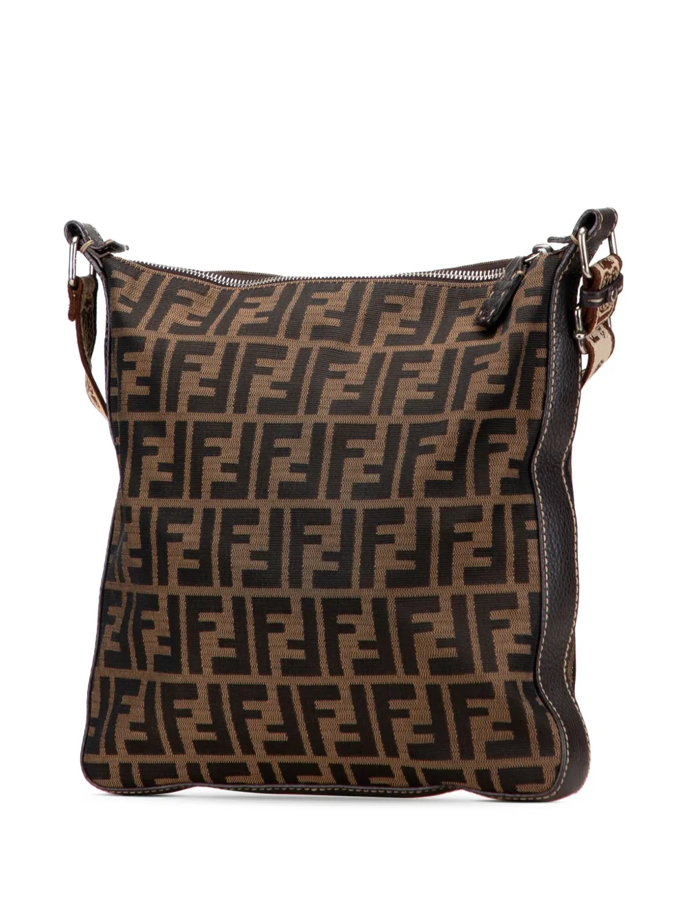 Pre-owned Fendi 2000-2010 Zucca Canvas Selleria Crossbody Bag In Brown