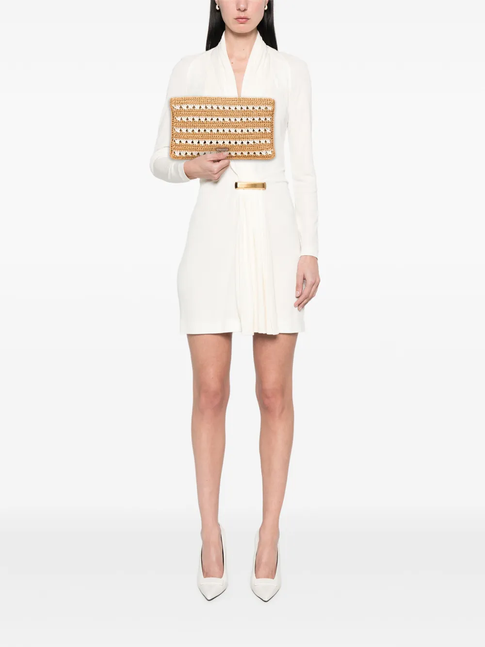 Pre-owned Prada 2000-2013 Raffia Crochet Clutch Bag In Brown