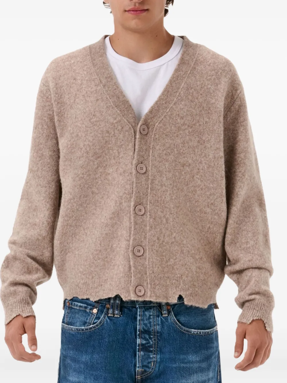 Cycle Button Frayed Cardigan In Neutral
