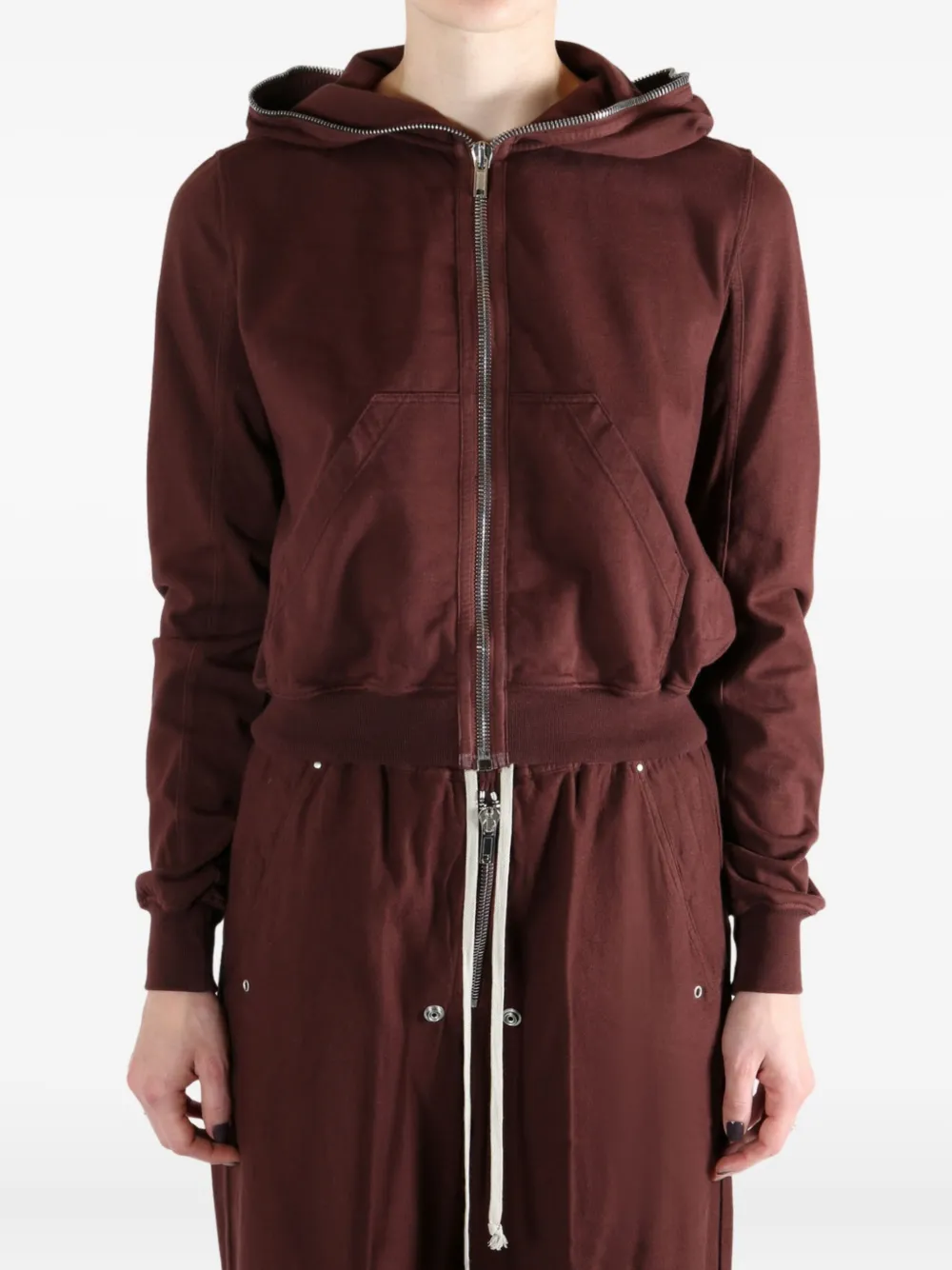 Rick Owens Drkshdw Hooded Zip-fastening Top In Brown