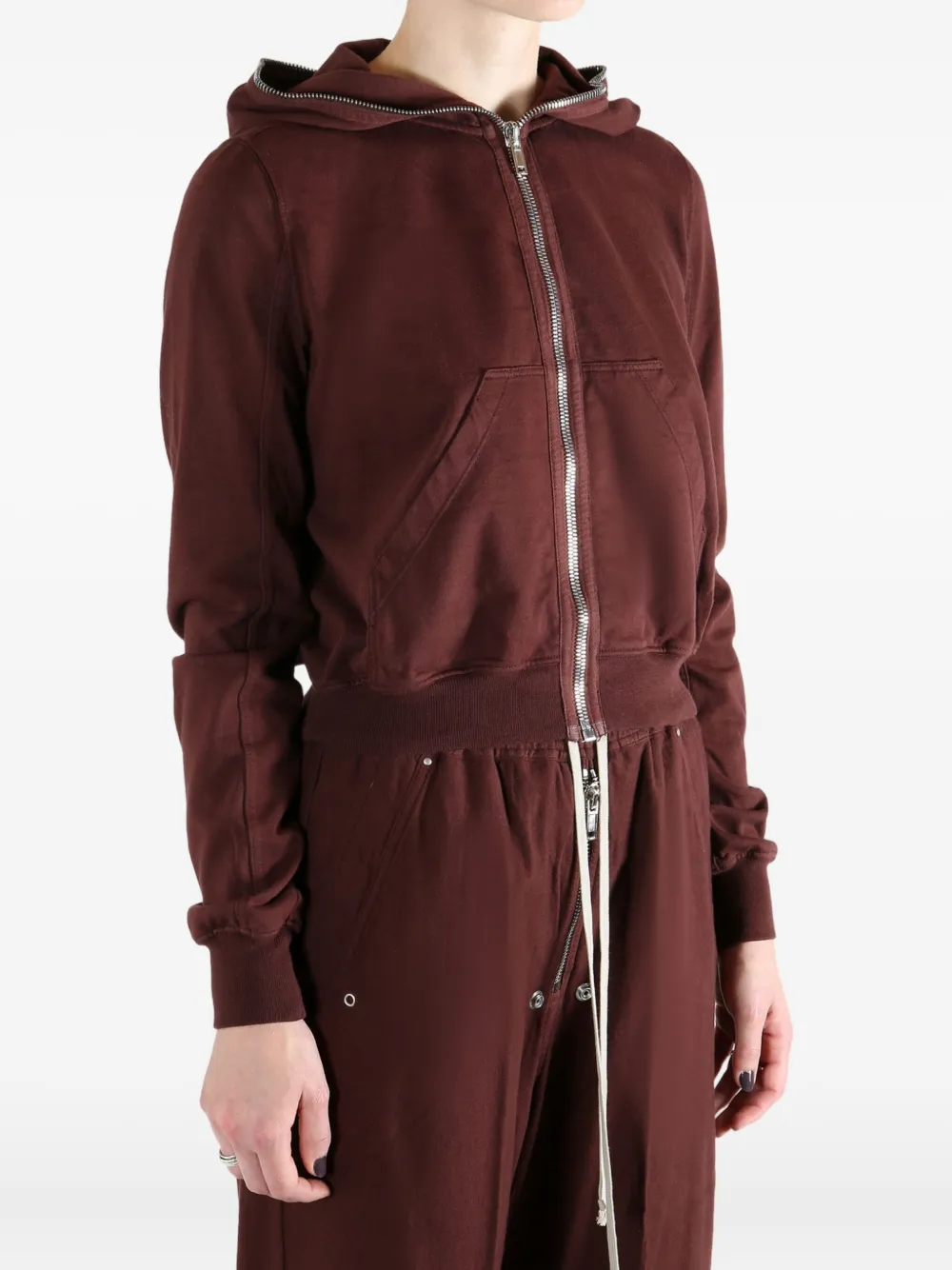Rick Owens Drkshdw Hooded Zip-fastening Top In Brown
