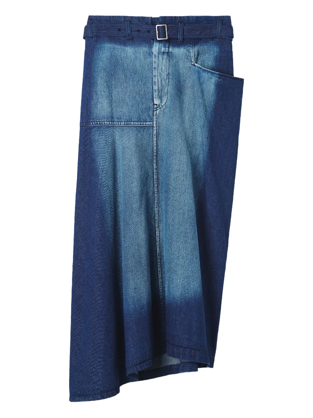Y's O-triangle Belted Panelled Midi Skirt In Blue