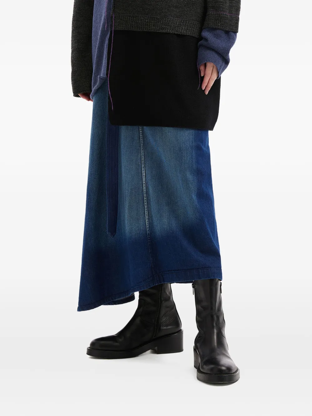 Y's O-triangle Belted Panelled Midi Skirt In Blue