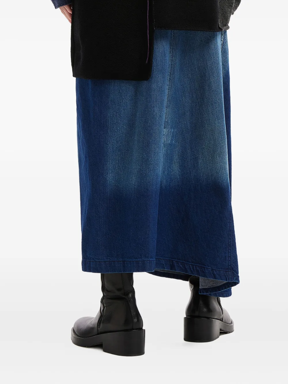 Y's O-triangle Belted Panelled Midi Skirt In Blue