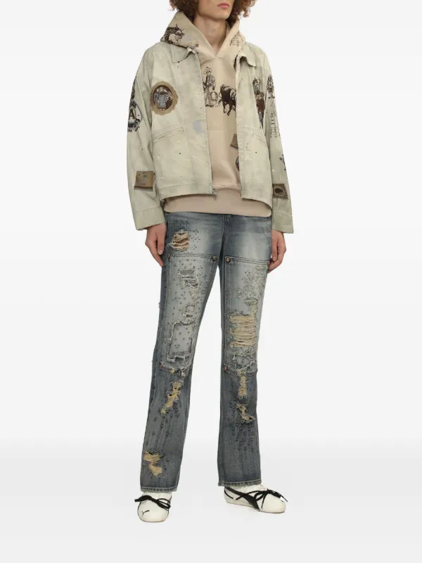 thug club デニム　ワークパンツ　スタッズ THUG CLUB ダメージ スタッズ ジーンズ | ブルー | FARFETCH JP