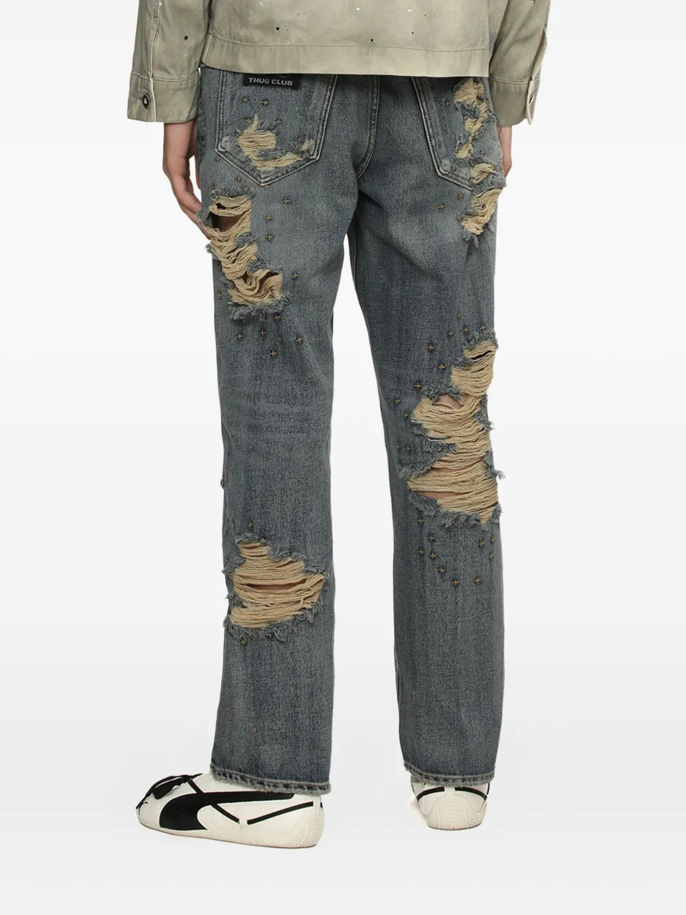THUG CLUB Gerafelde jeans met studs Blauw