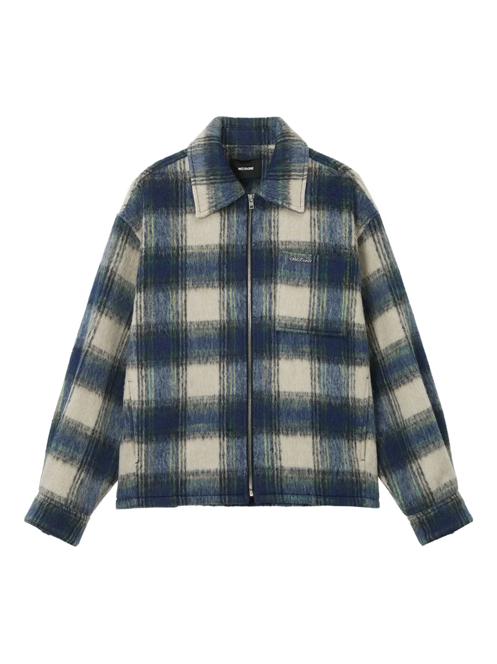 We11 Done Zipped Checked Jacket In Blue