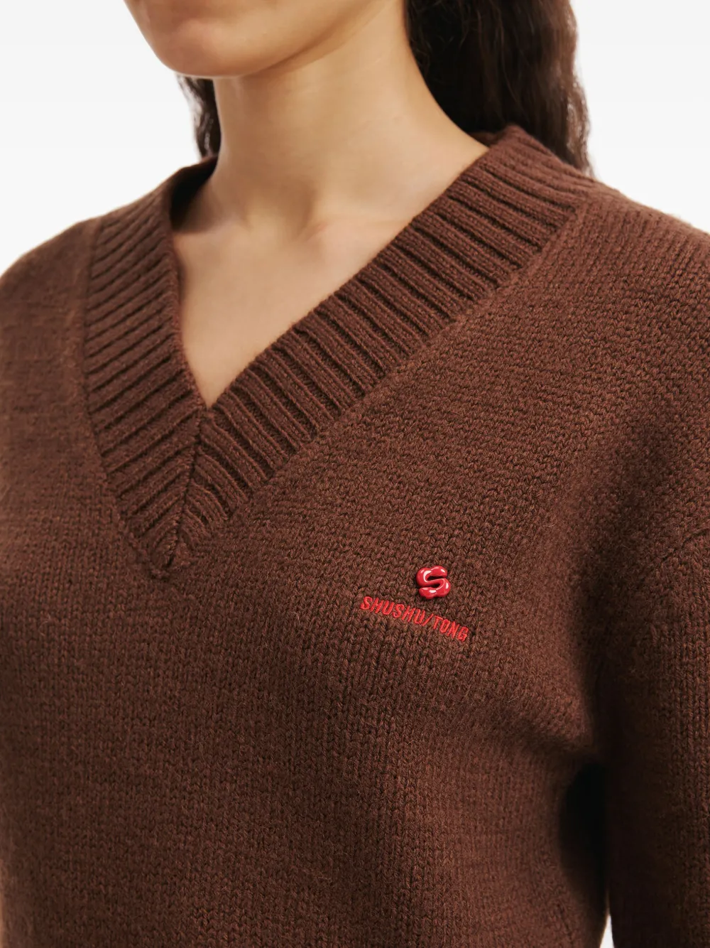 Shushu-tong V-neck Logo Sweater In Brown