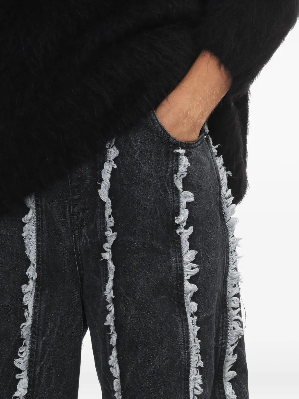 Séfr Cutline Frayed Jeans In Black