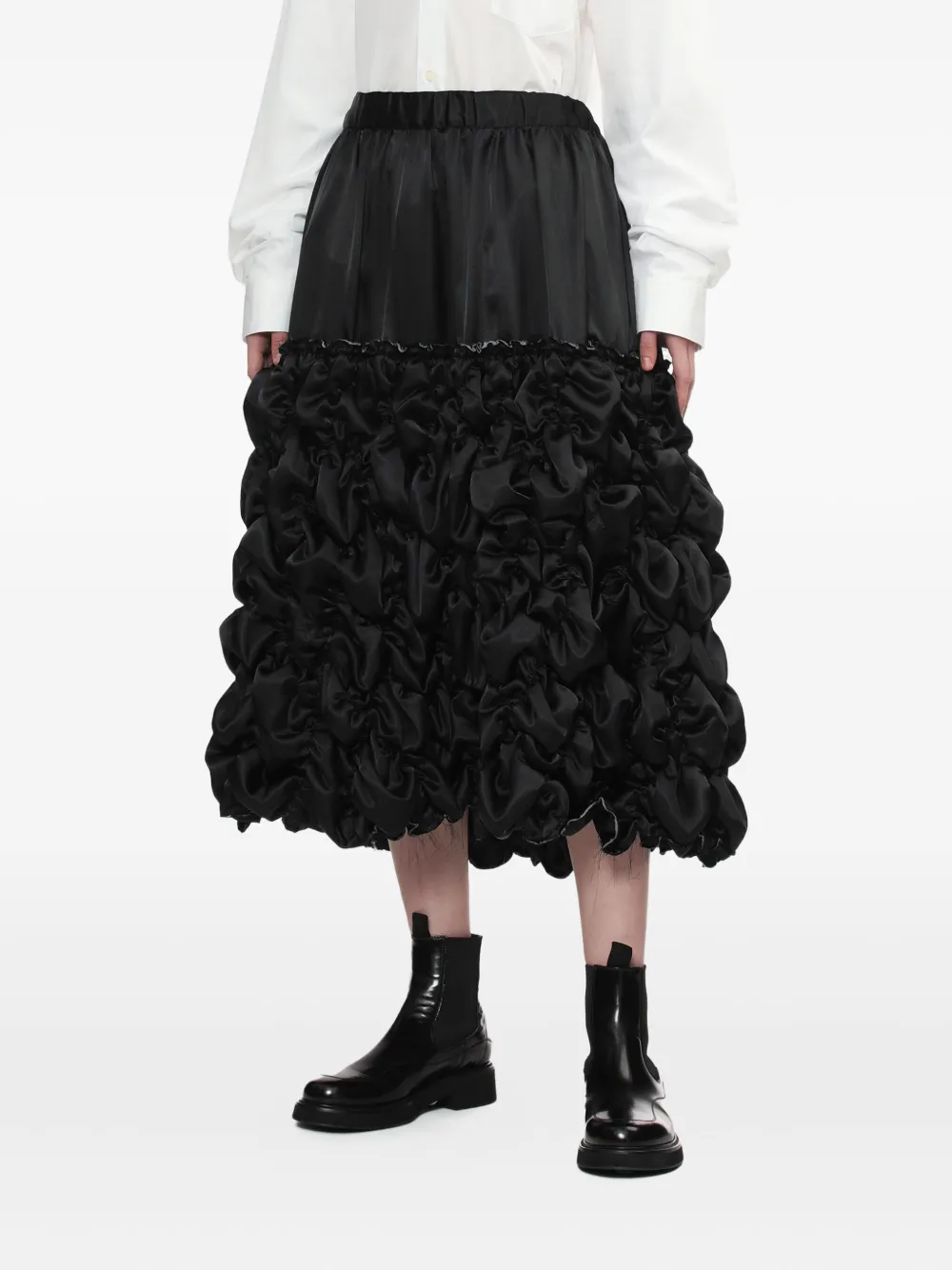 Black Comme Des Garçons Ruffled Mid Skirt In Black