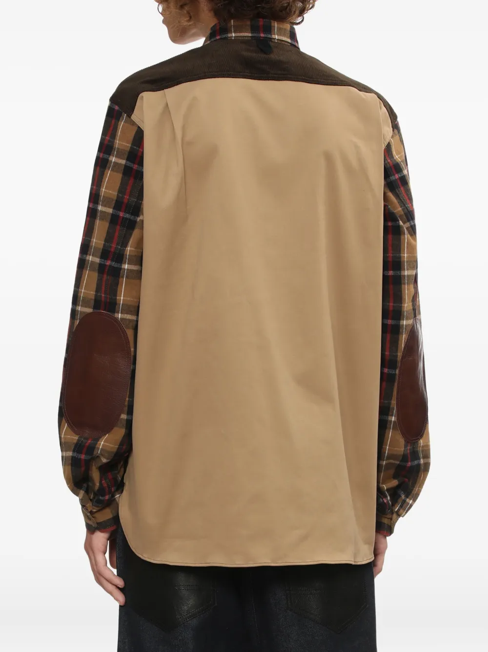 Junya Watanabe Corduroy-panelled Checked Shirt In Brown