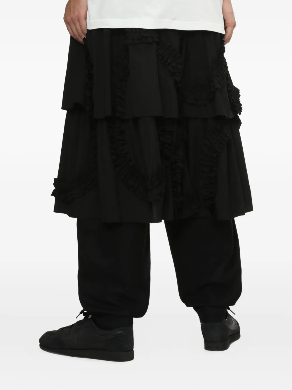 Black Comme Des Garçons Ruffled Tiered Midi Skirt In Black