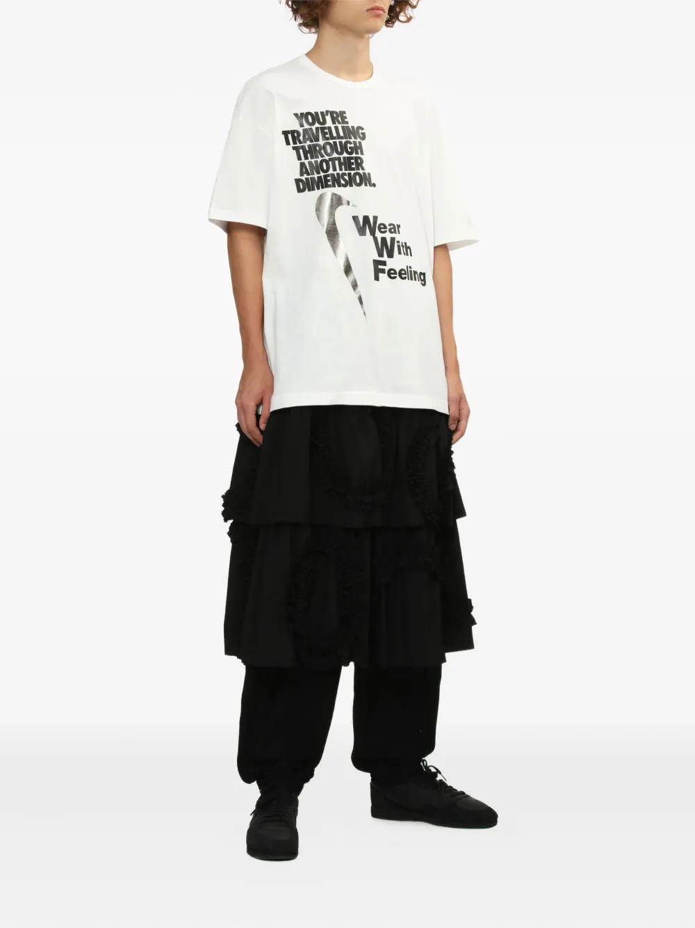 Black Comme Des Garçons ruffled tiered midi skirt - Zwart
