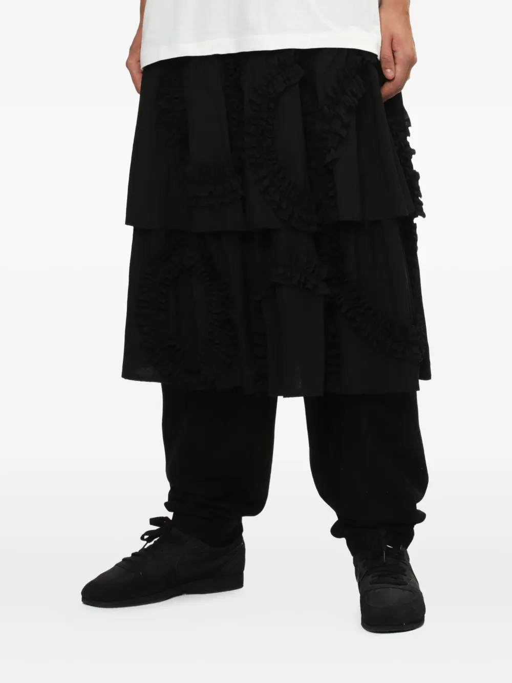 Black Comme Des Garçons Ruffled Tiered Midi Skirt In Black