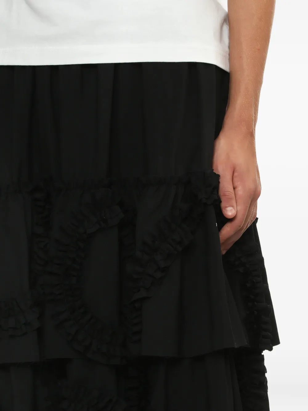 Black Comme Des Garçons Ruffled Tiered Midi Skirt In Black