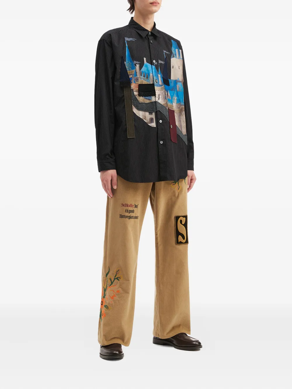 KHOKI striped castle-detail shirt - Zwart