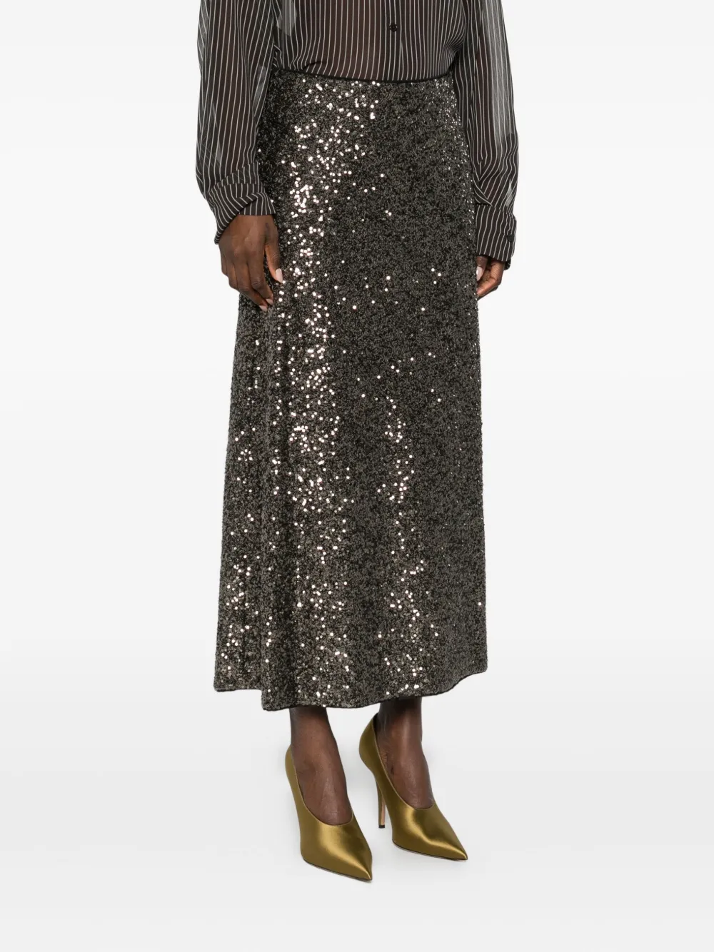 Luisa Cerano Sequin-embellished Midi Straight Skirt In Green