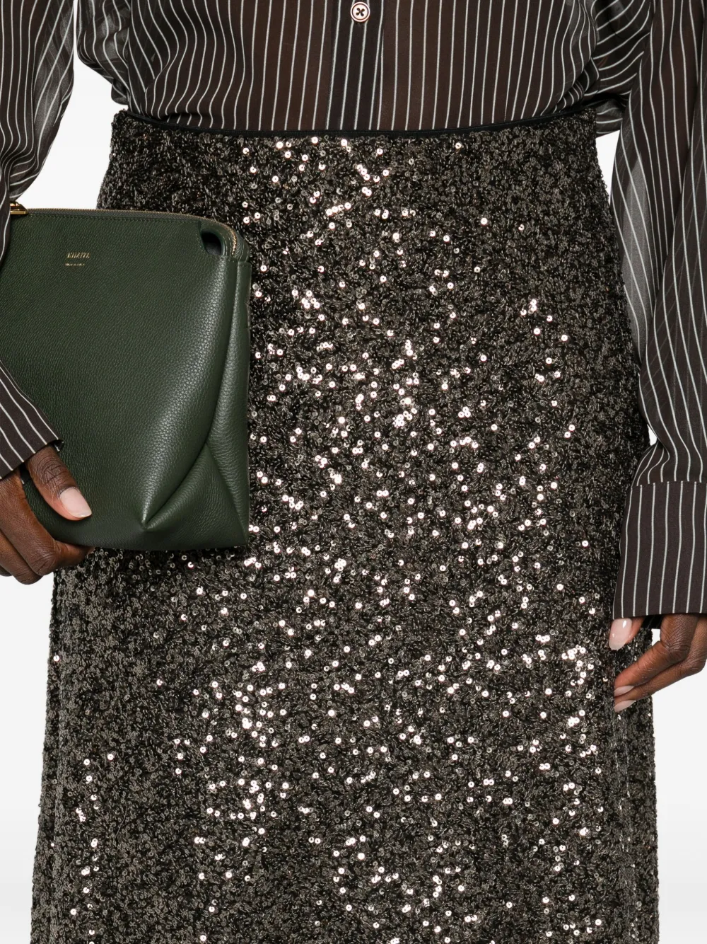 Luisa Cerano Sequin-embellished Midi Straight Skirt In Green