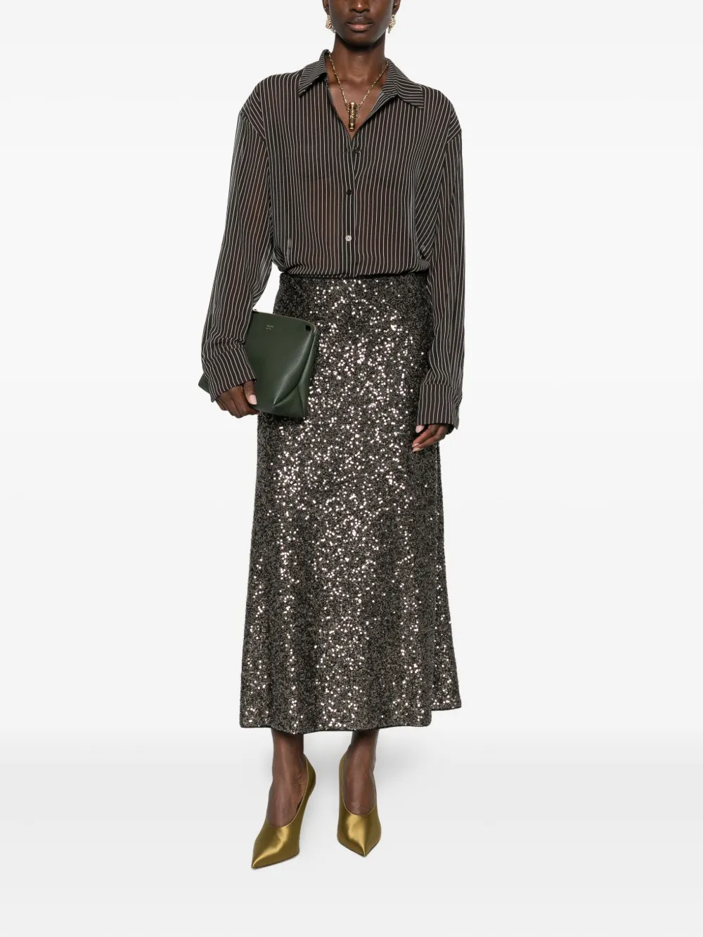 Luisa Cerano Sequin-embellished Midi Straight Skirt In Green