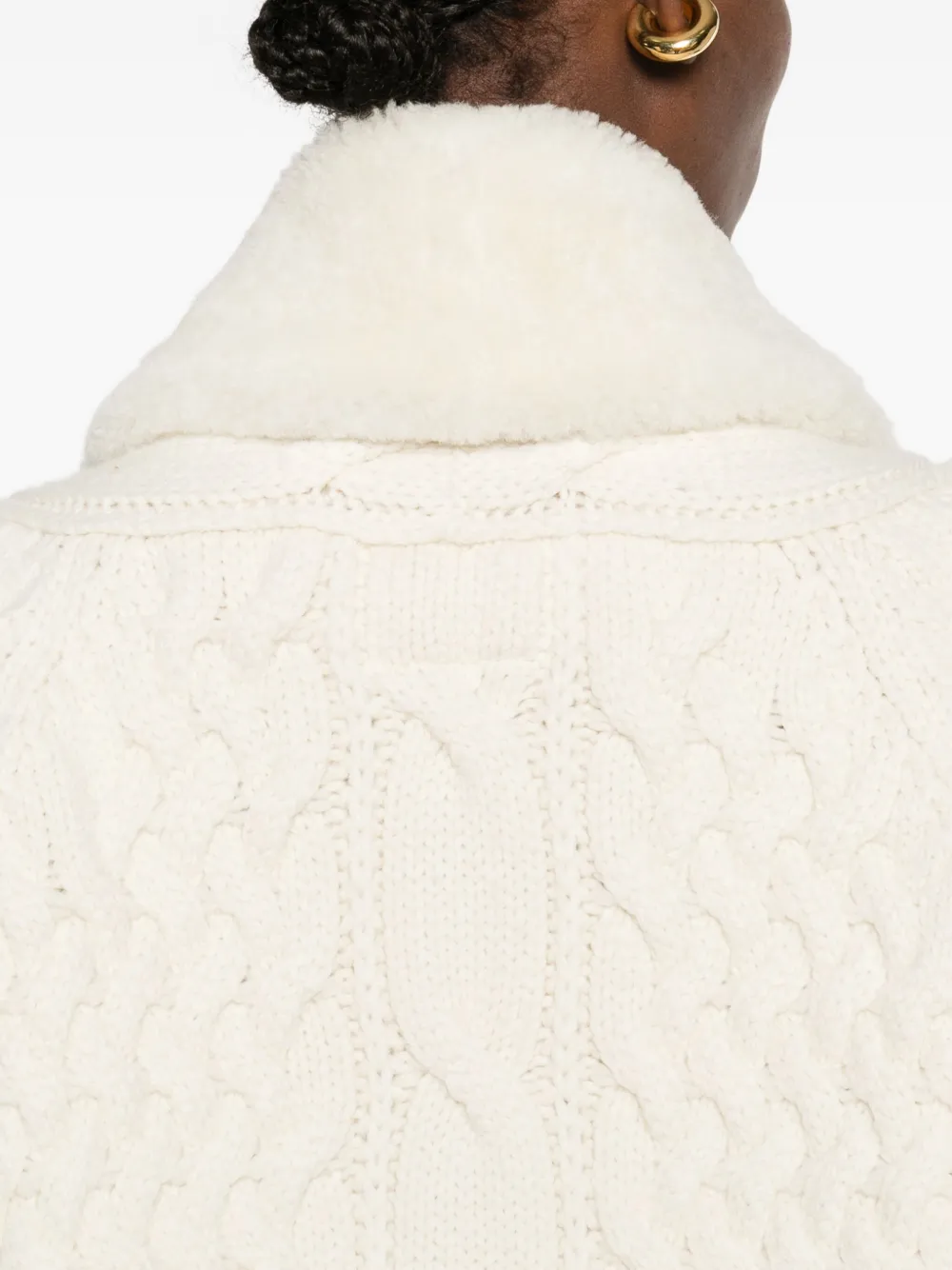 Ermanno Scervino Cable-knit Shearling Coat In Neutral