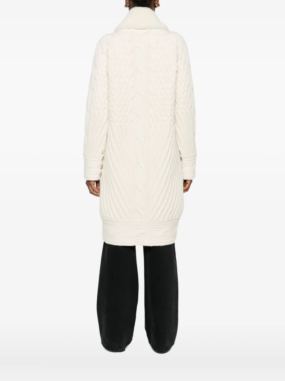 Ermanno Scervino Cable-knit Shearling Coat In Neutral