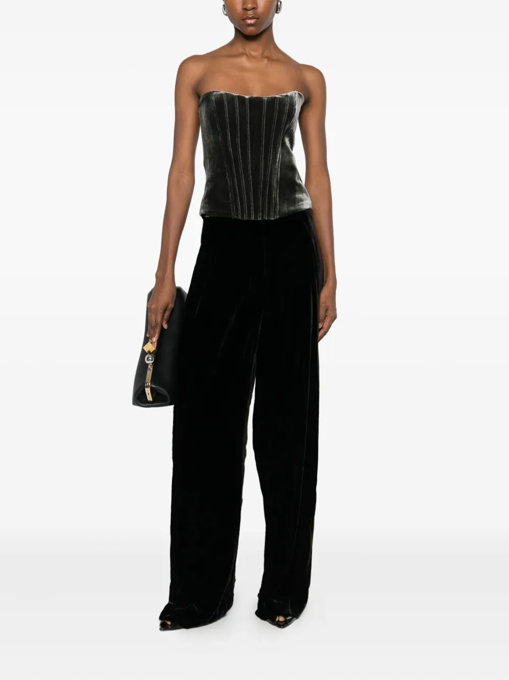 Raquel Diniz wide-leg velvet trousers - Zwart