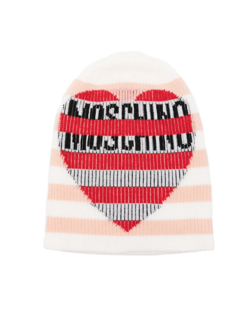 Moschino Striped Heart Beanie In Pink