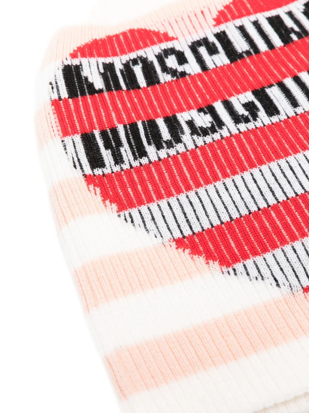 Moschino Striped Heart Beanie In Pink