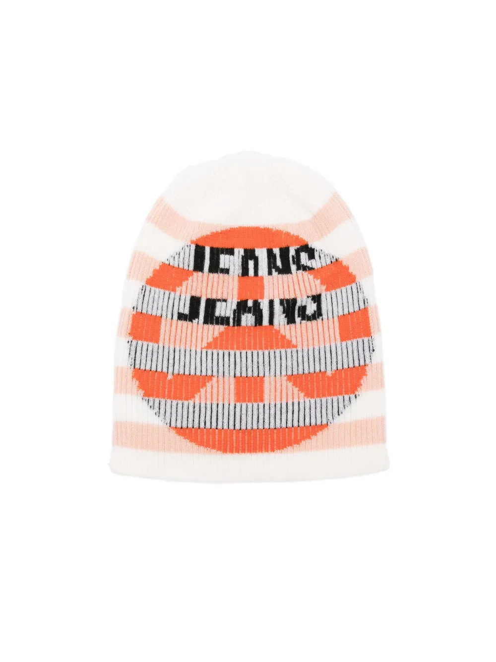 Moschino Striped Heart Beanie In Pink