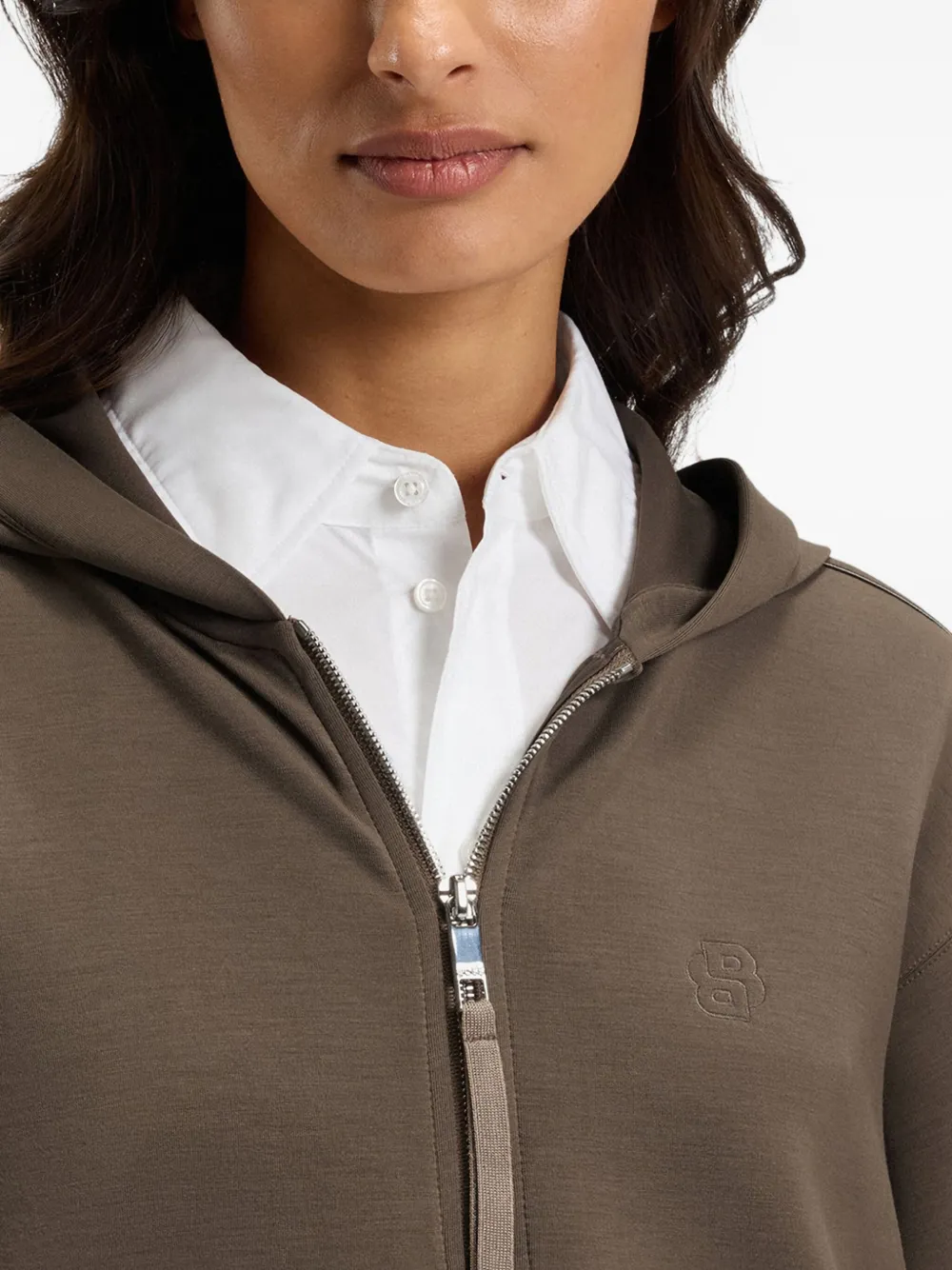 Hugo Boss Fur-panel Zip-up Hoodie In Brown