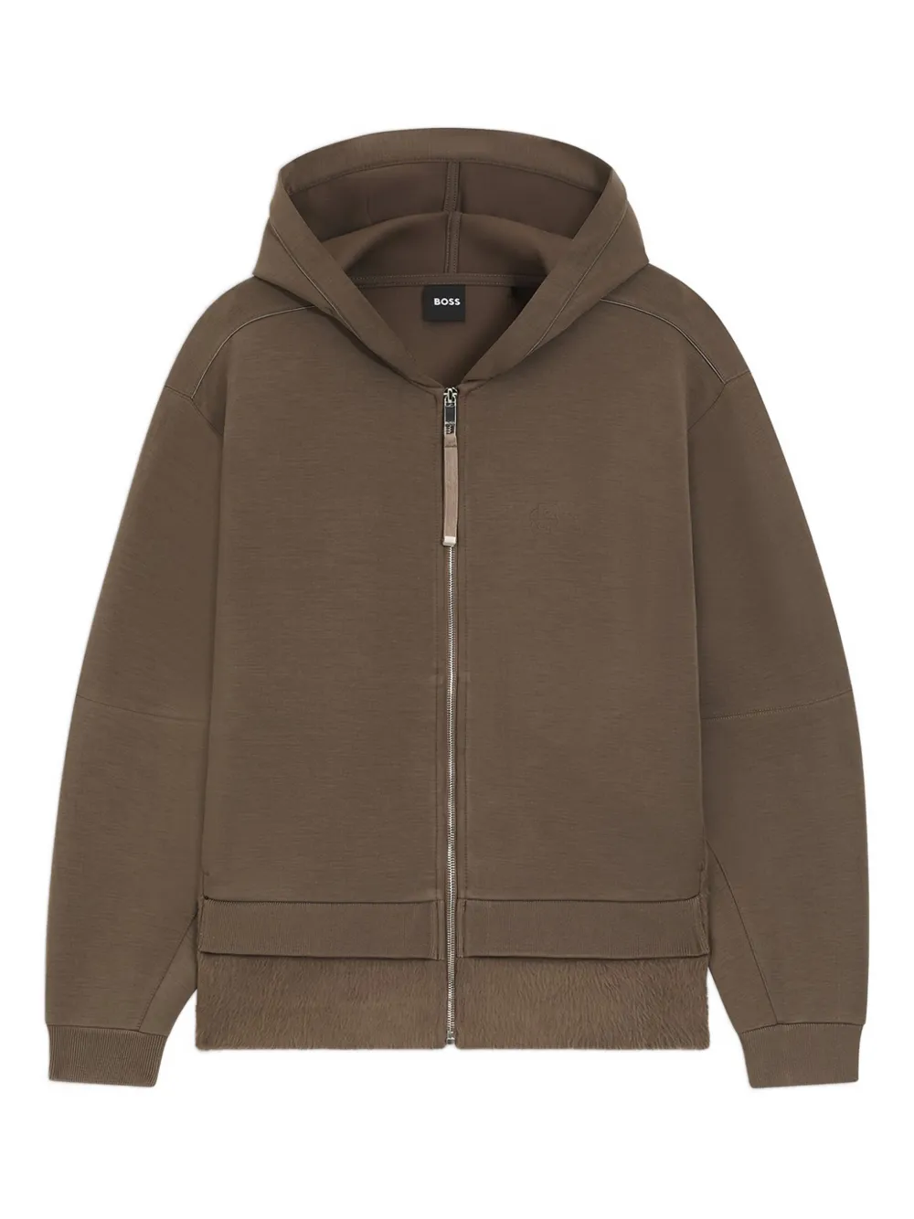 Hugo Boss Fur-panel Zip-up Hoodie In Brown