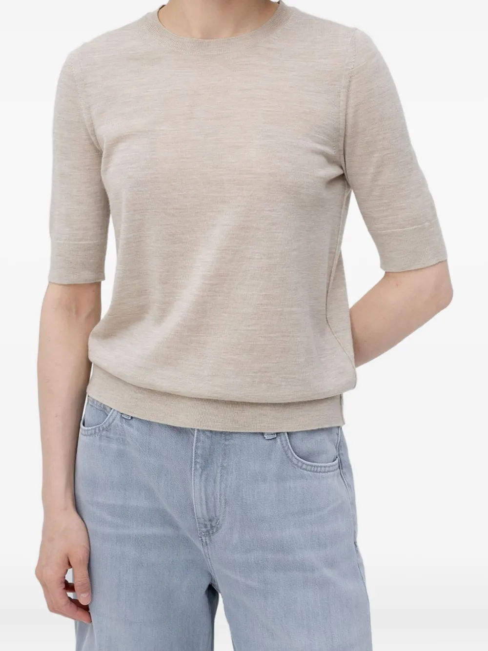 Hugo Boss Boss Farbella Short Sleeve Virgin Wool Sweater In Neutral