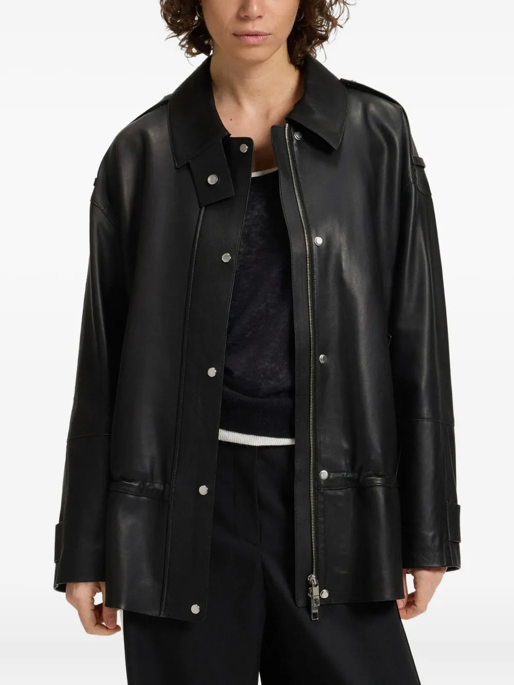 Hugo Boss Long-length Biker Jacket In Black