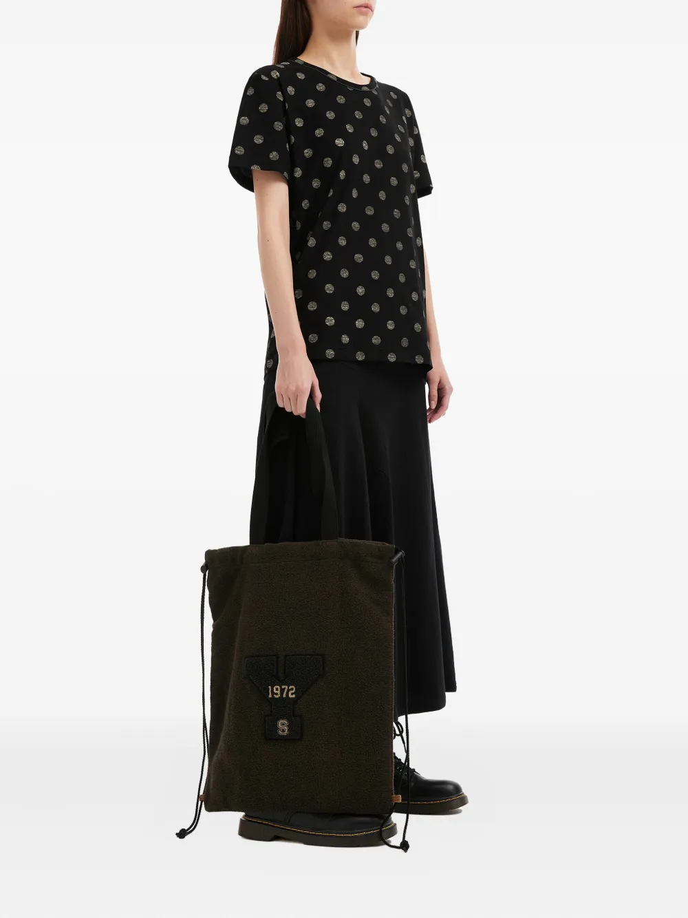 Y's Appliqué Drawstring Tote Bag In Brown