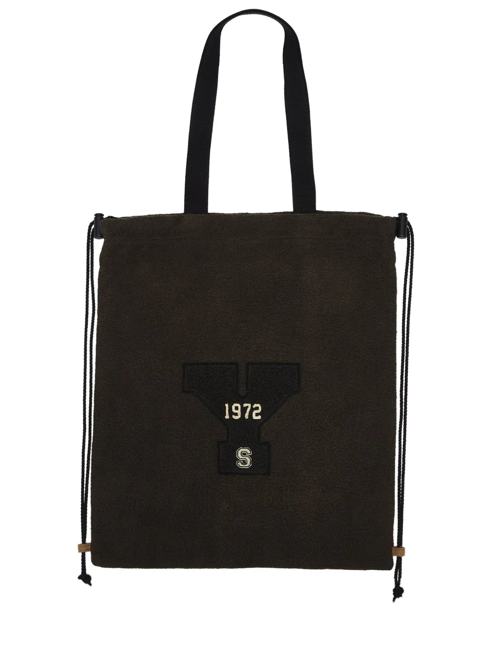 Y's Appliqué Drawstring Tote Bag In Brown