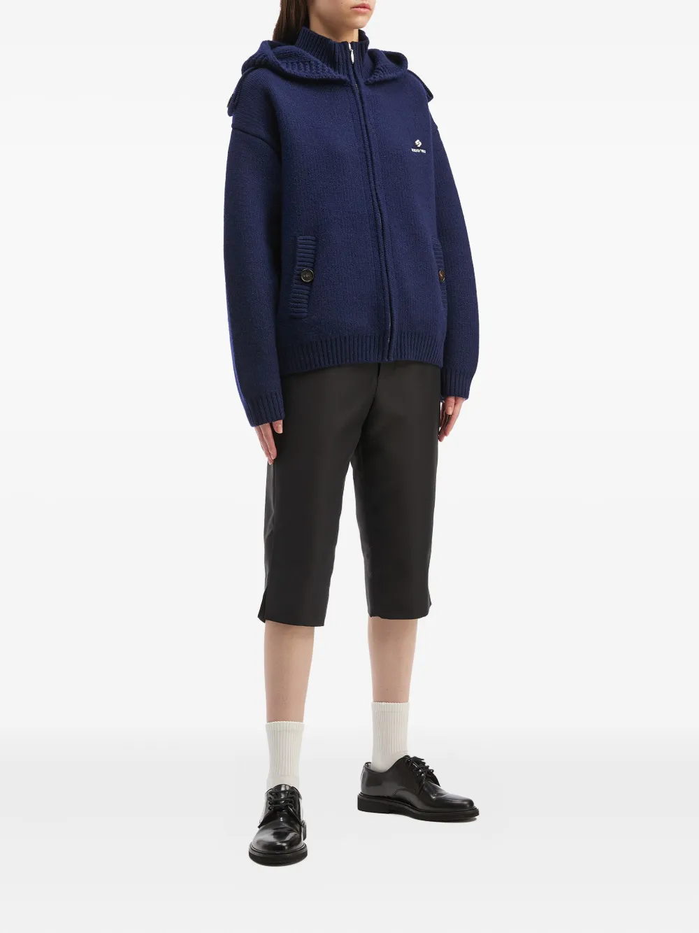 Shushu-tong Logo-embroidered Knitted Jacket In Blue