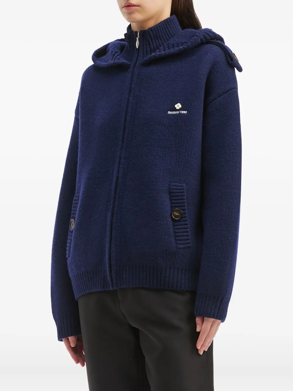 Shushu-tong Logo-embroidered Knitted Jacket In Blue