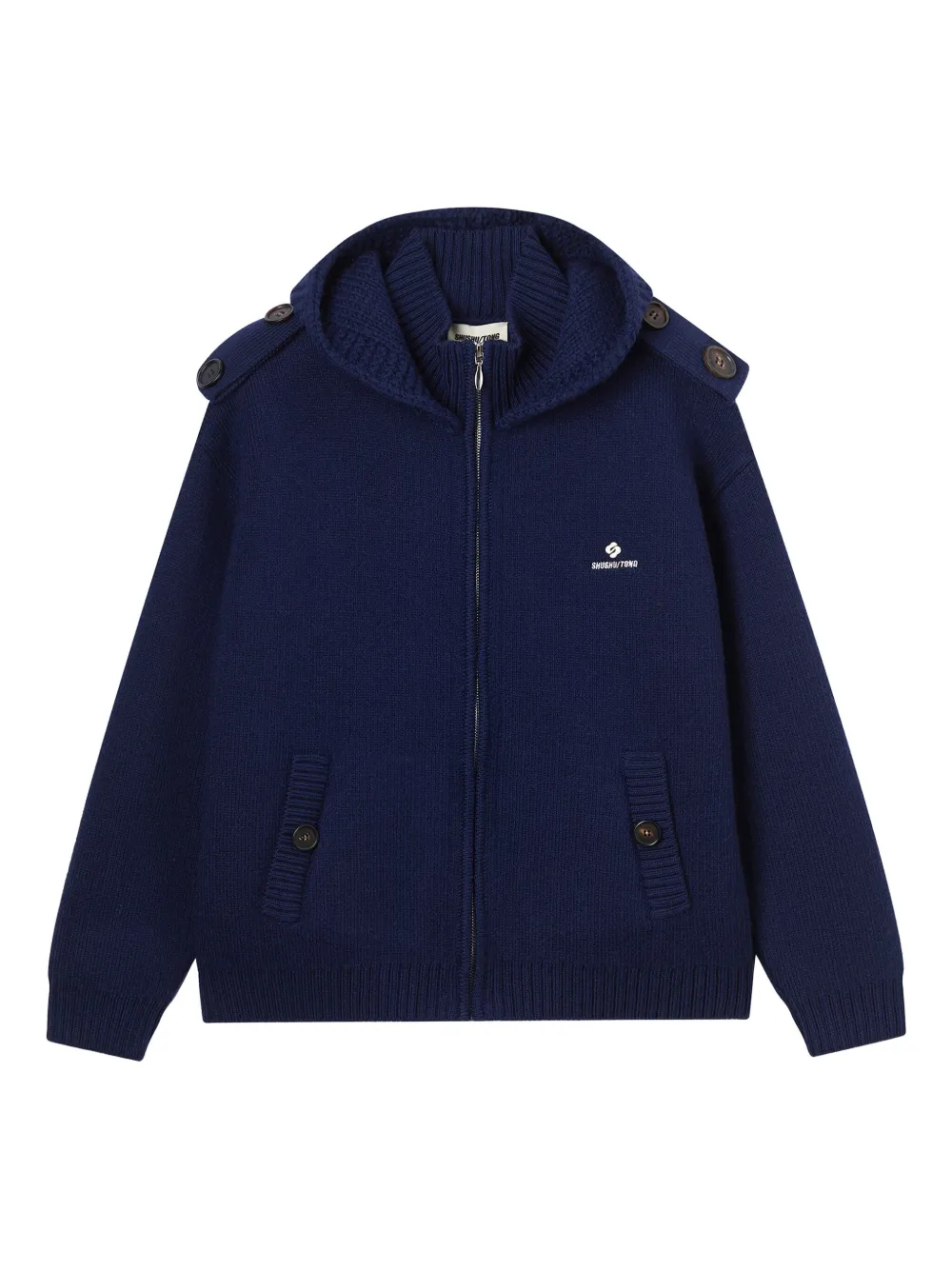 Shushu-tong Logo-embroidered Knitted Jacket In Blue