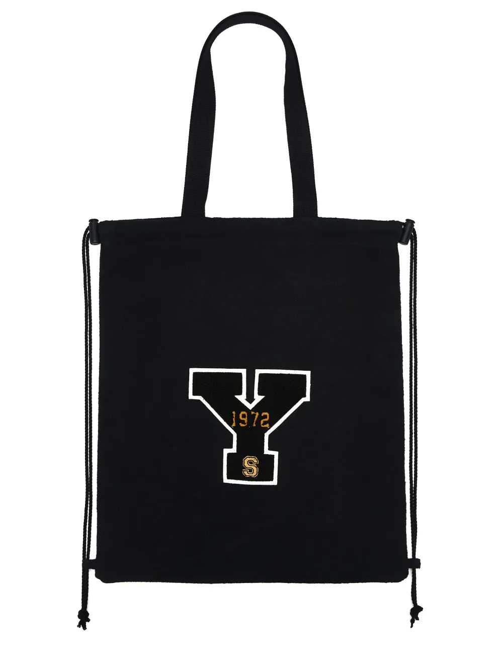 Y's Logo-appliqué Drawstring Tote Bag In Black
