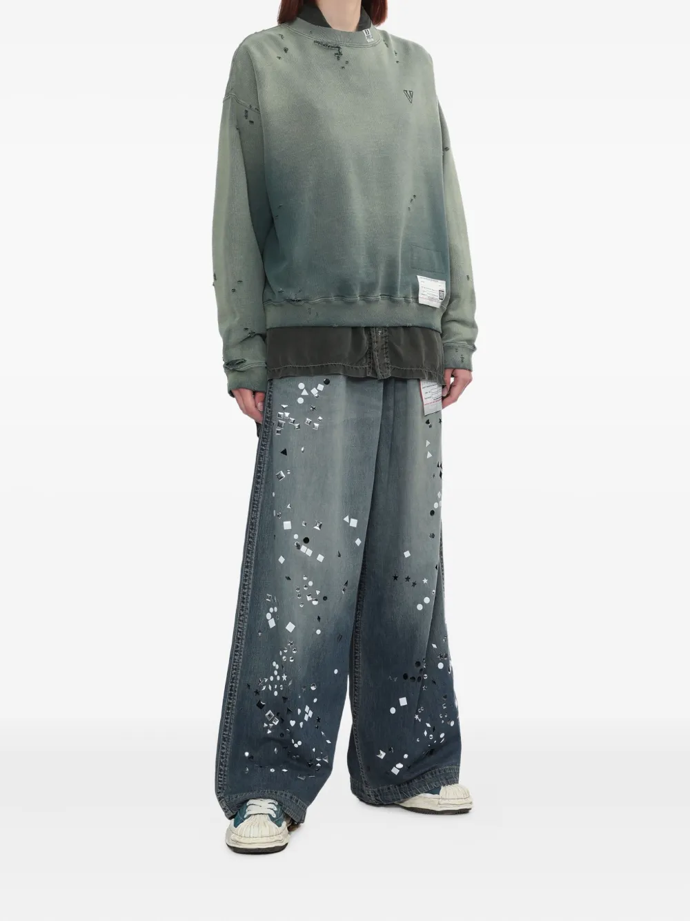 Miharayasuhiro Distressed Embroidered Sweatshirt In Green