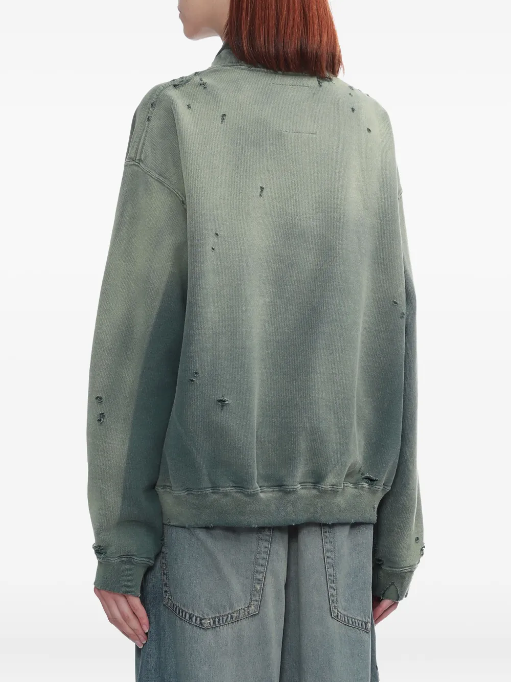 Miharayasuhiro Distressed Embroidered Sweatshirt In Green