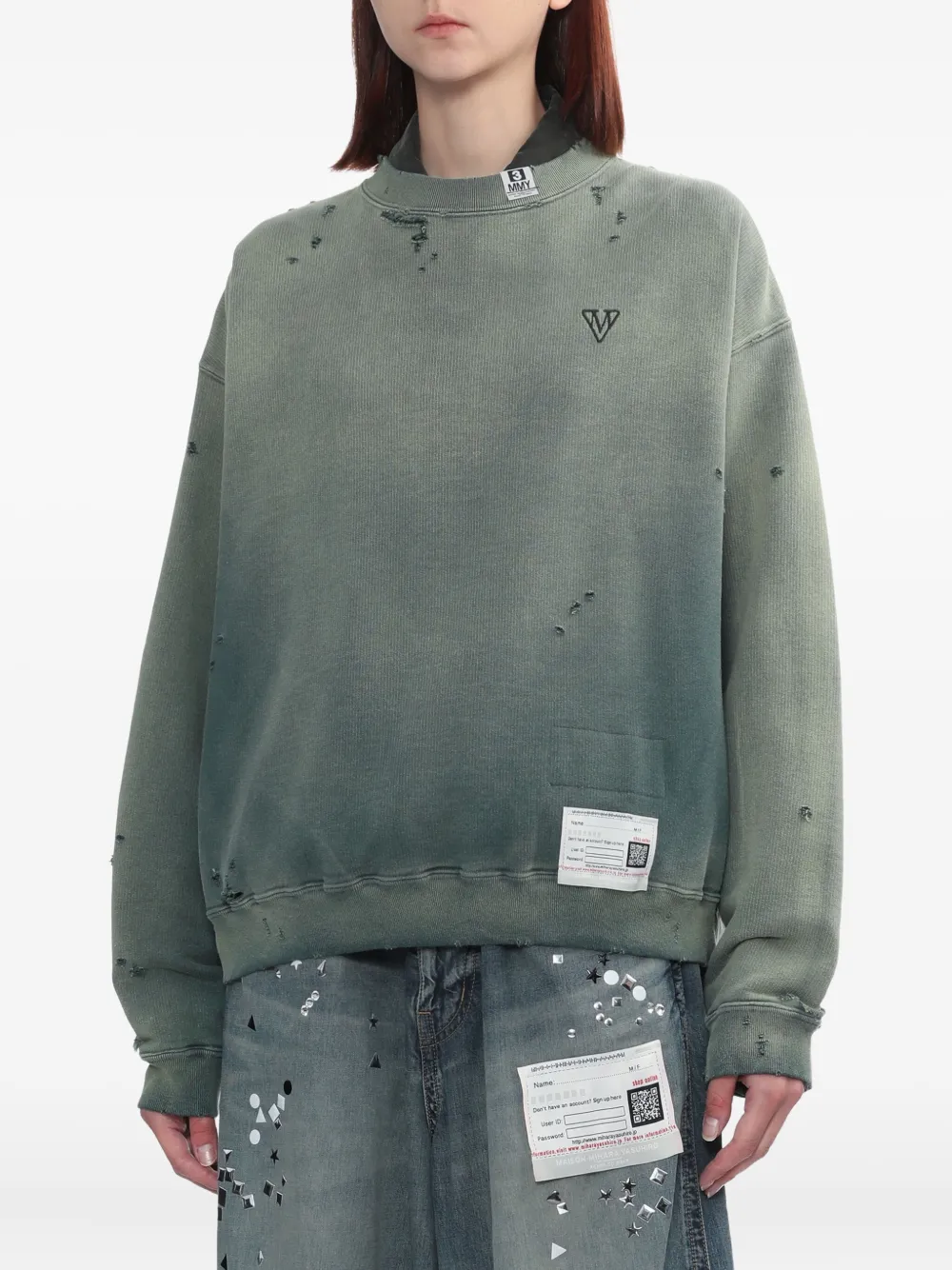 Miharayasuhiro Distressed Embroidered Sweatshirt In Green