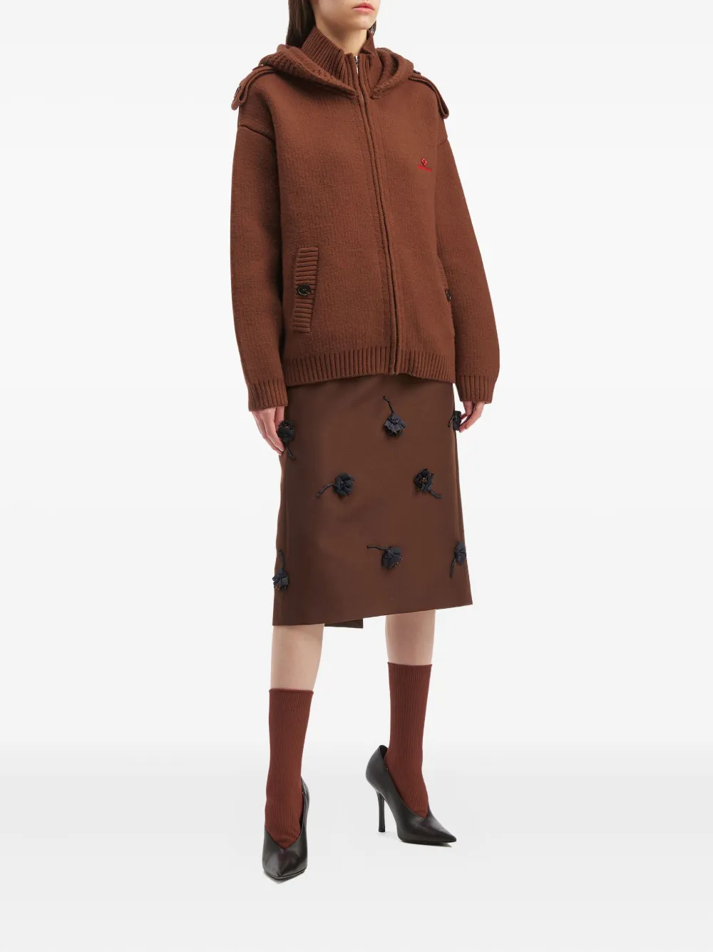 Shushu-tong Zip-up Wool Hooded Cardigan In Brown