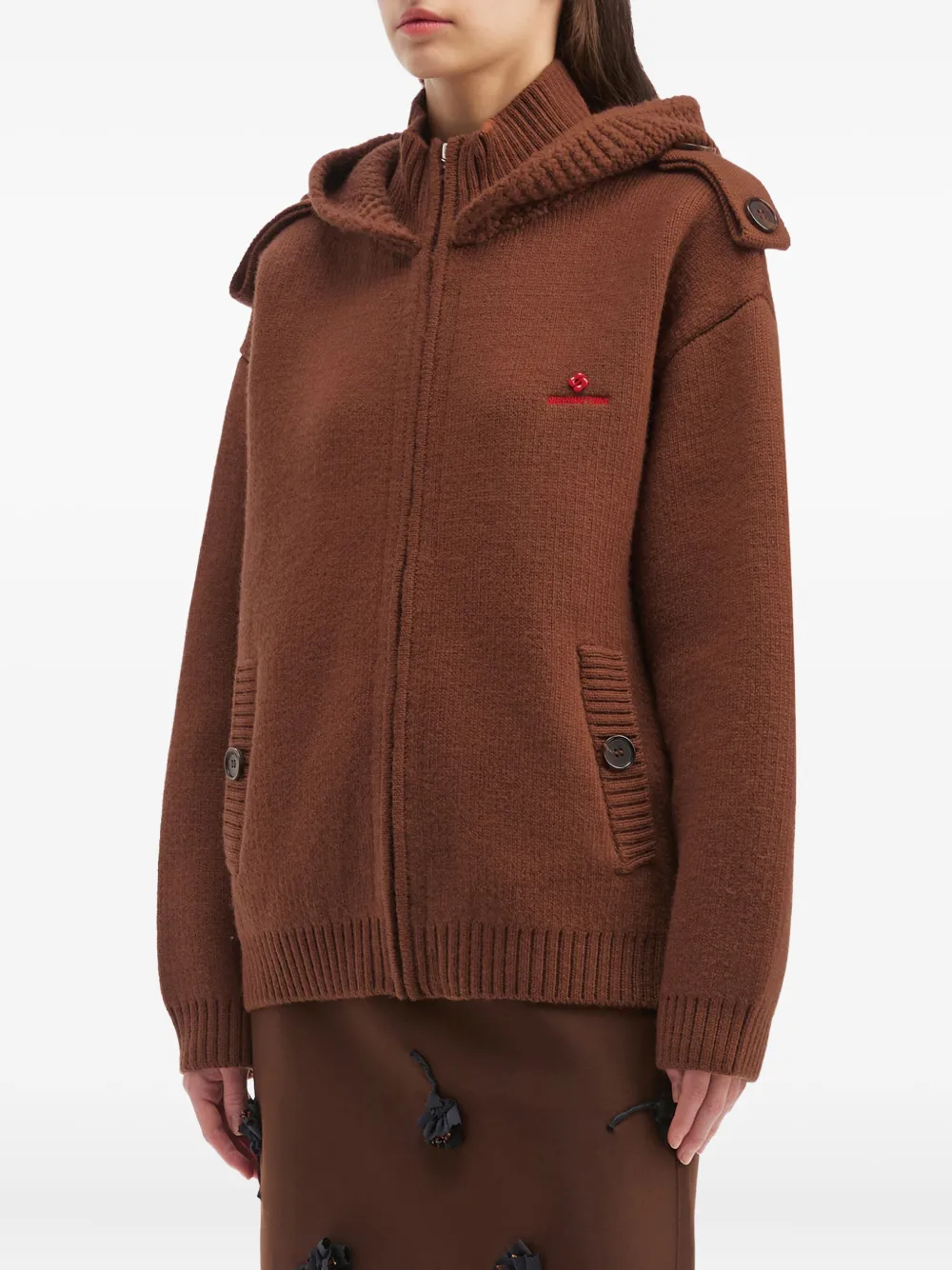 Shushu-tong Zip-up Wool Hooded Cardigan In Brown