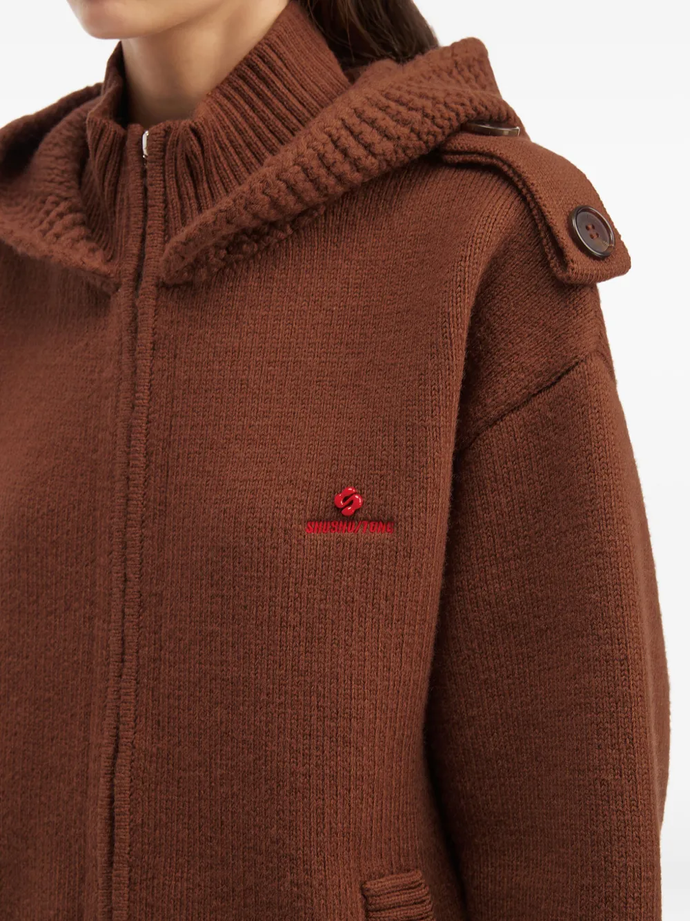 Shushu-tong Zip-up Wool Hooded Cardigan In Brown