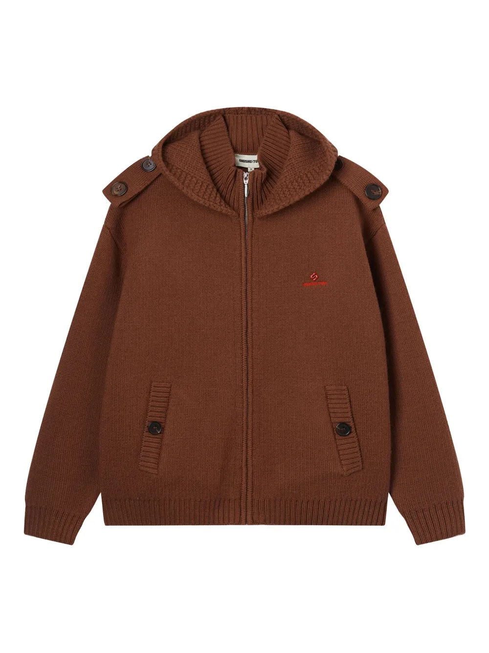 Shushu-tong Zip-up Wool Hooded Cardigan In Brown