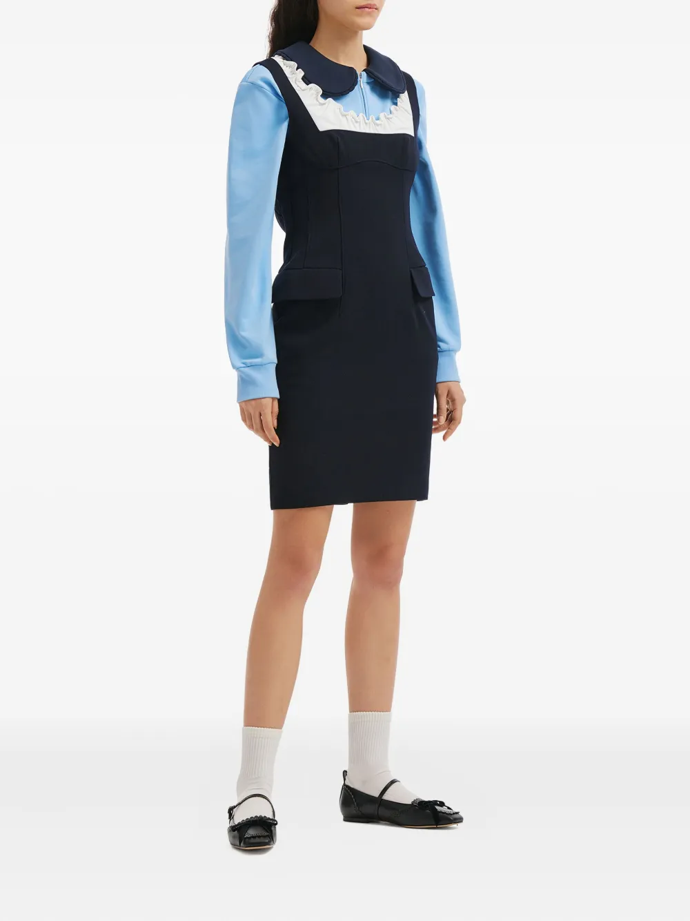 SHUSHU/TONG ruffled pocket mini dress - Blauw