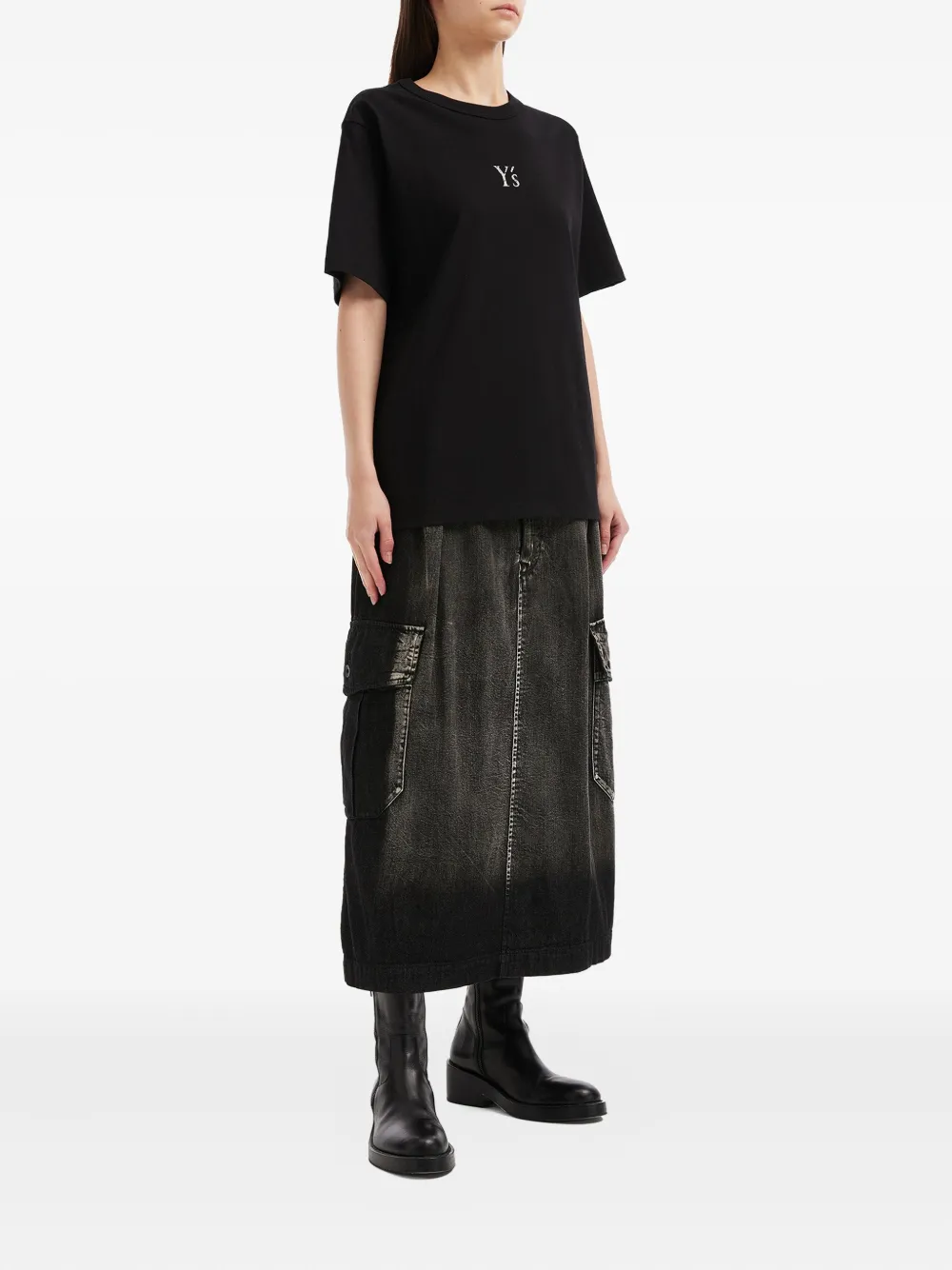 Y's Asymmetric Midi Skirt In Black